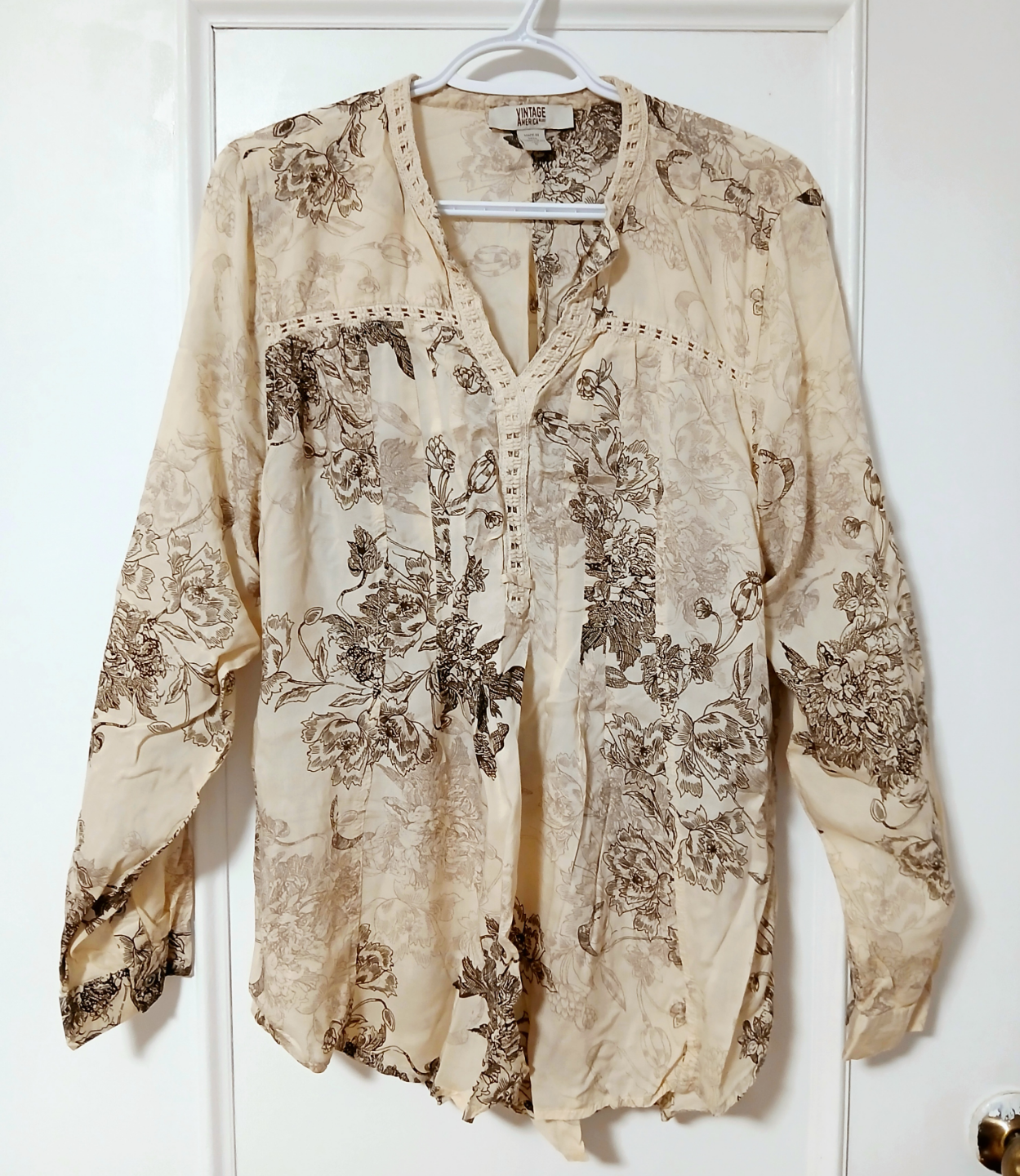 Women XL Floral Blouse Vintage America Blues