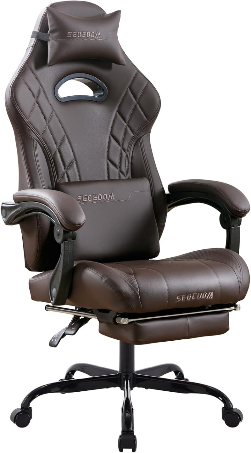 Gaming Chair with Footrest and Massage Lumbar Support