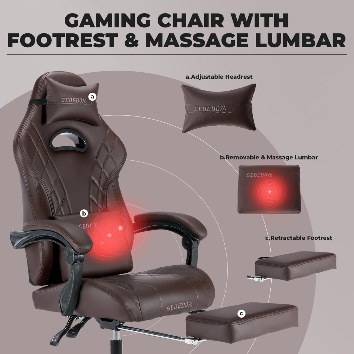 Gaming Chair with Footrest and Massage Lumbar Support - photo 5