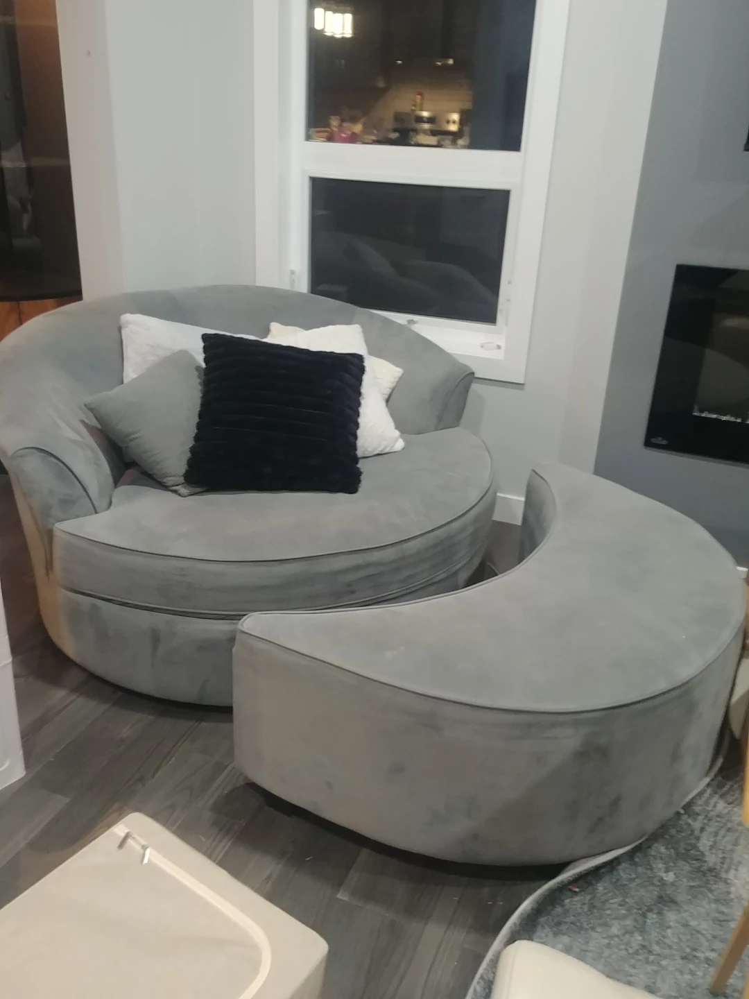 Grey Swivel Chair and Ottoman Set