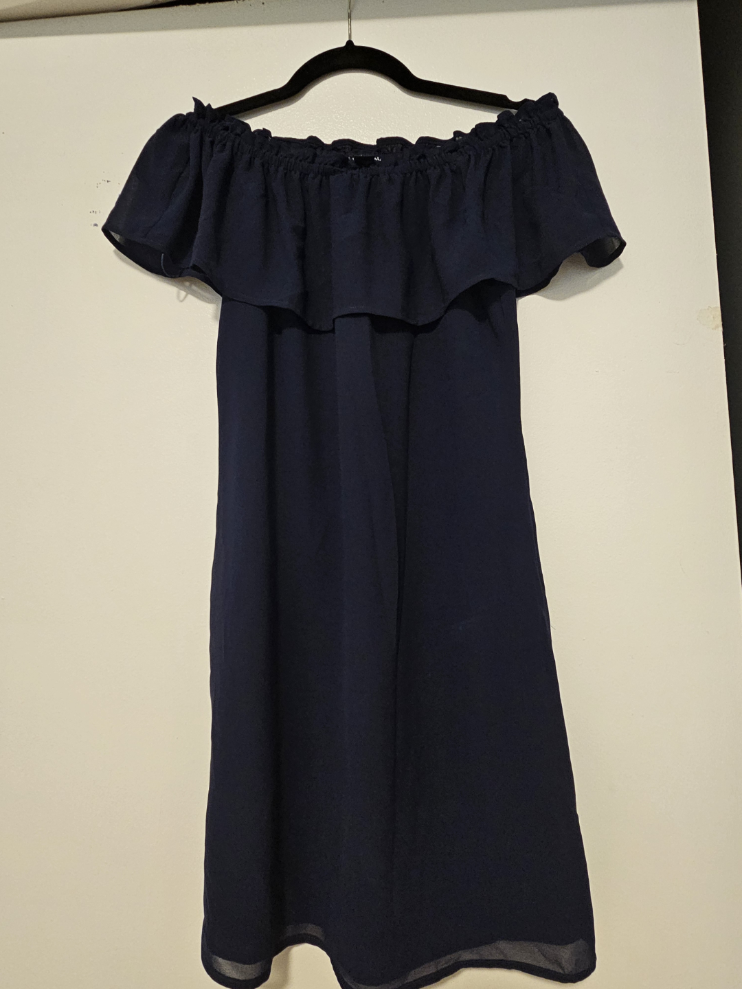 Navy blue off-the-shoulder mini dress