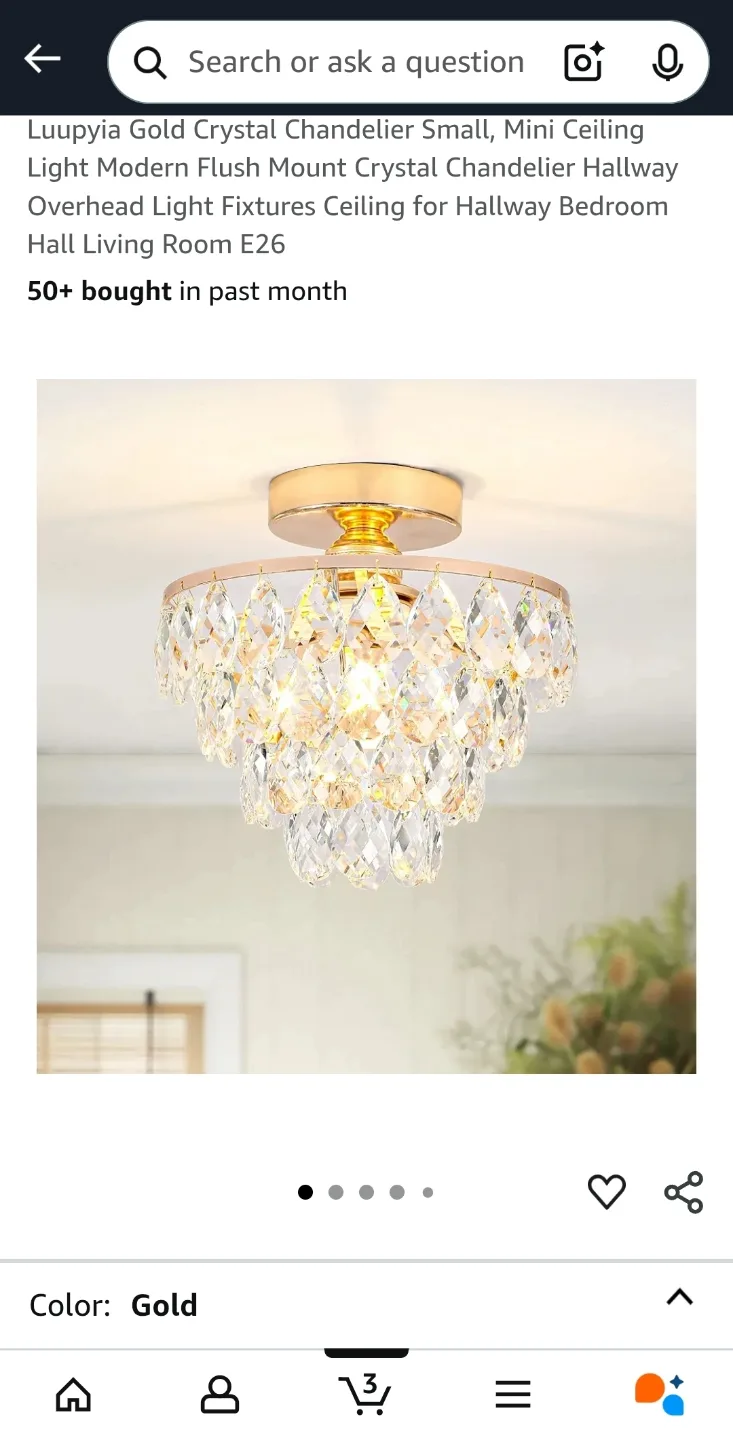 Gold Crystal Chandelier Flush Mount Ceiling Light thumbnail