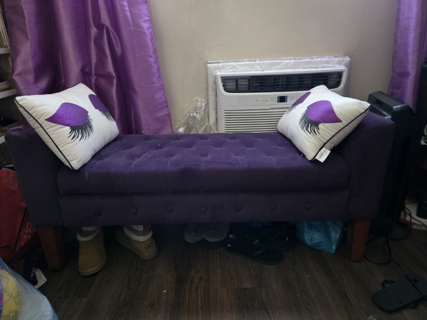 Purple Velvet Storage Ottoman Bench