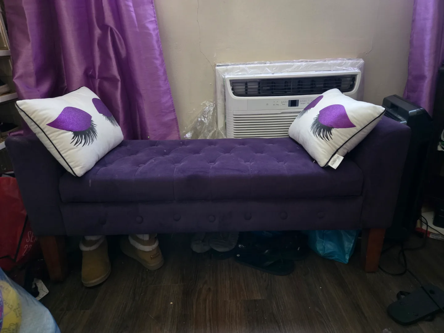 Purple Velvet Storage Ottoman Bench thumbnail