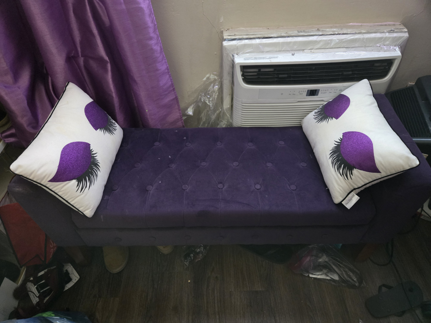 Purple Velvet Storage Ottoman Bench - photo 2