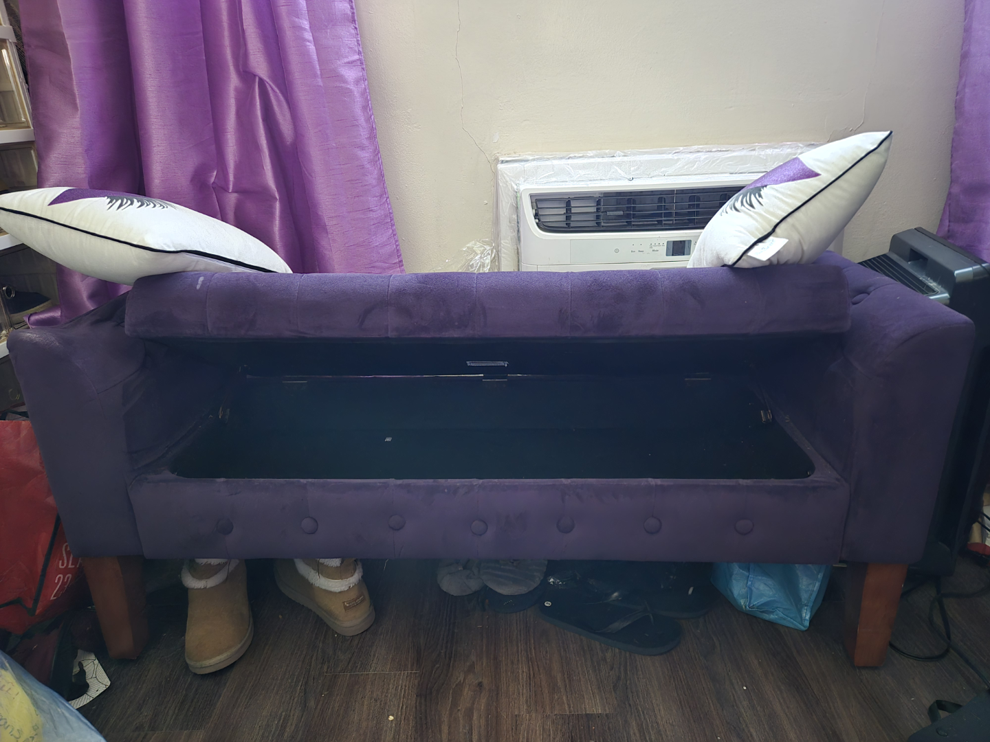 Purple Velvet Storage Ottoman Bench - photo 3