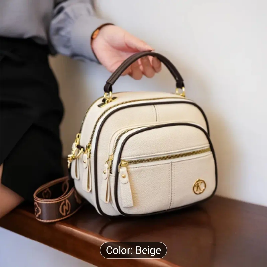 Beige PU Leather Handbag with Removable Strap thumbnail