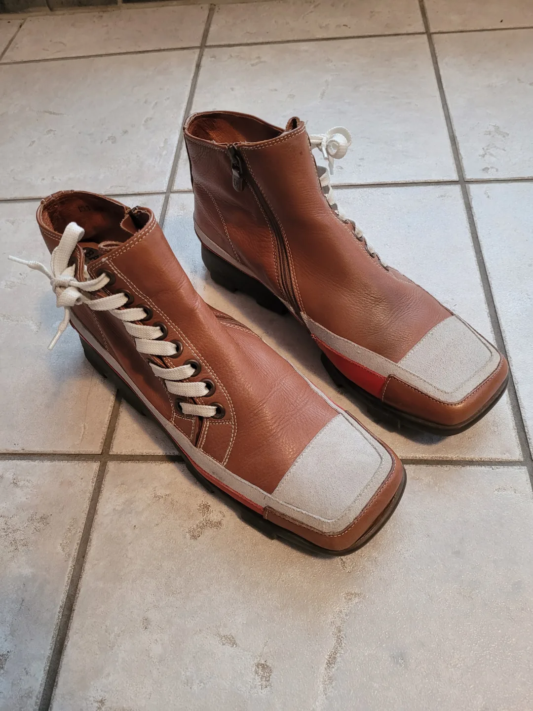 Brown Leather Ankle Boots with Zip and Laces thumbnail