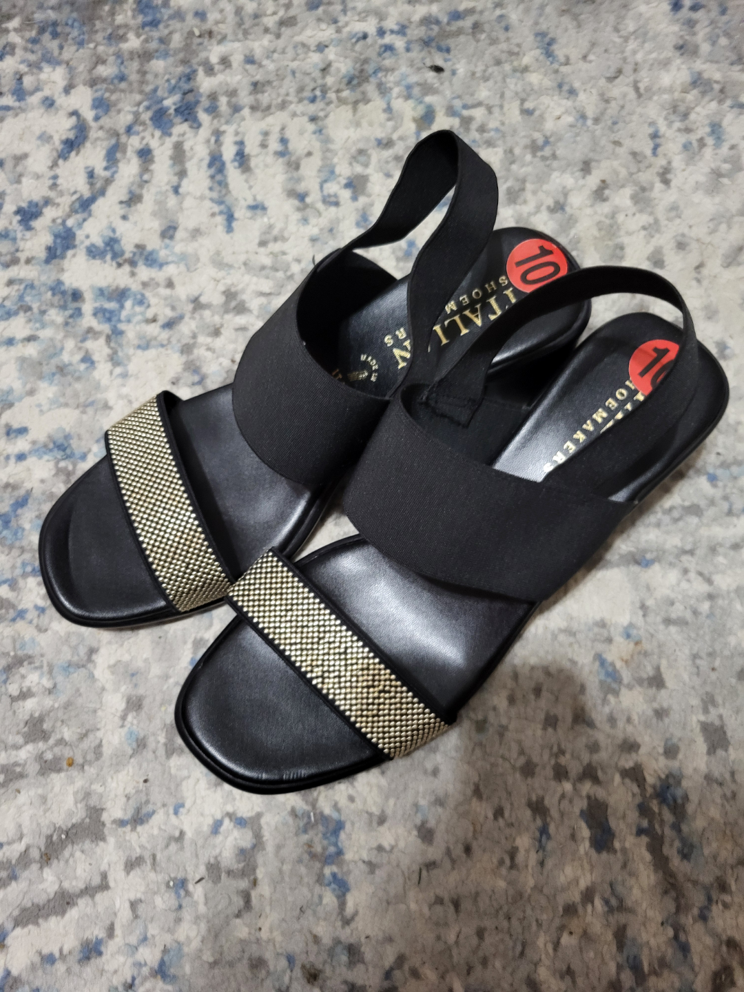 Stylish Black and Gold Sandals - Size 10