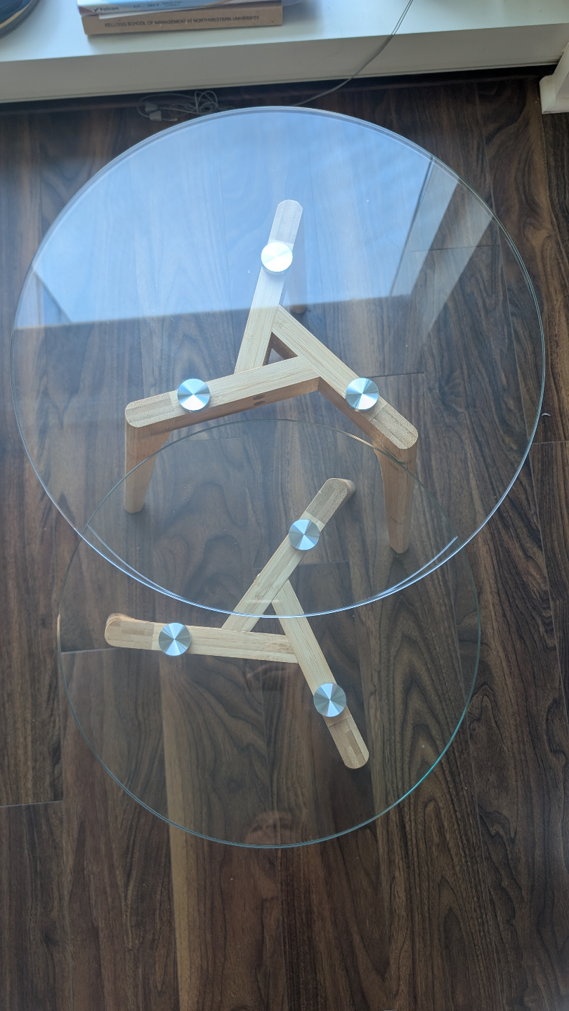 Set of Two Glass Top Side Tables with Wooden Legs - photo 2