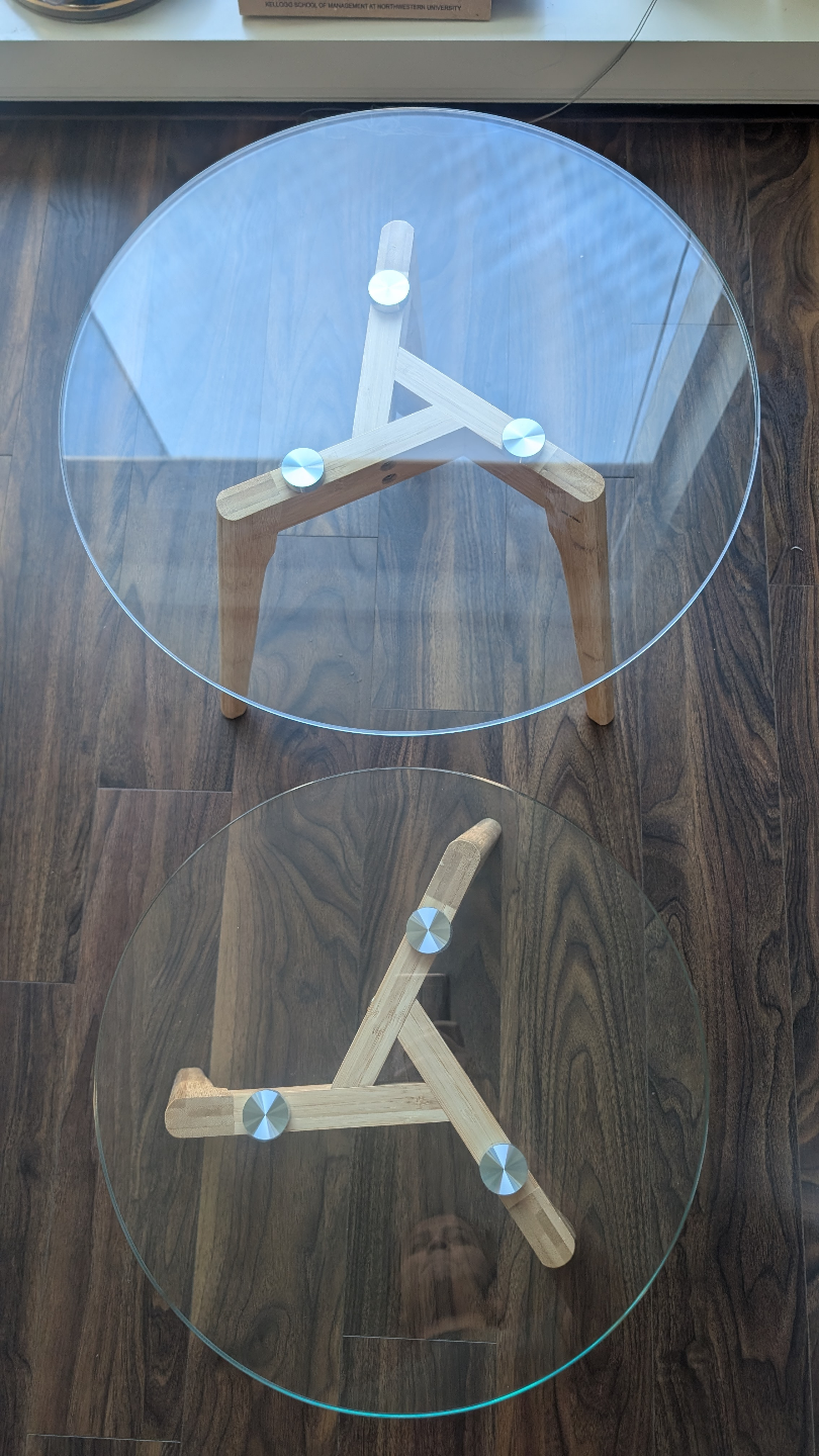 Set of Two Glass Top Side Tables with Wooden Legs - photo 3