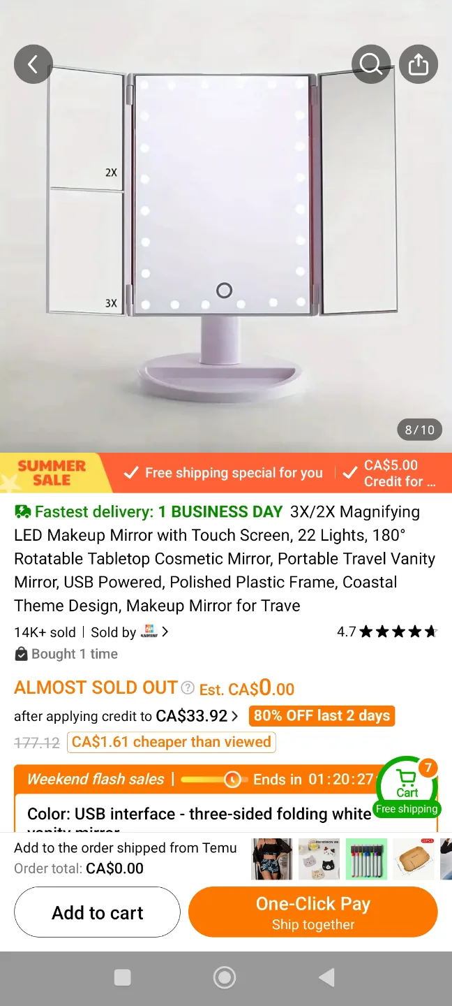 New LED Vanity Makeup Mirror with Lights, Rotatable with box thumbnail