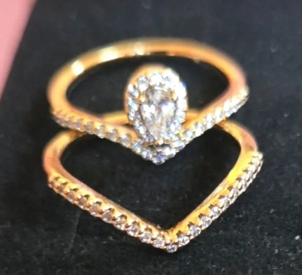 Gold Two-Piece Ring Set with Pear-Shaped CZ thumbnail