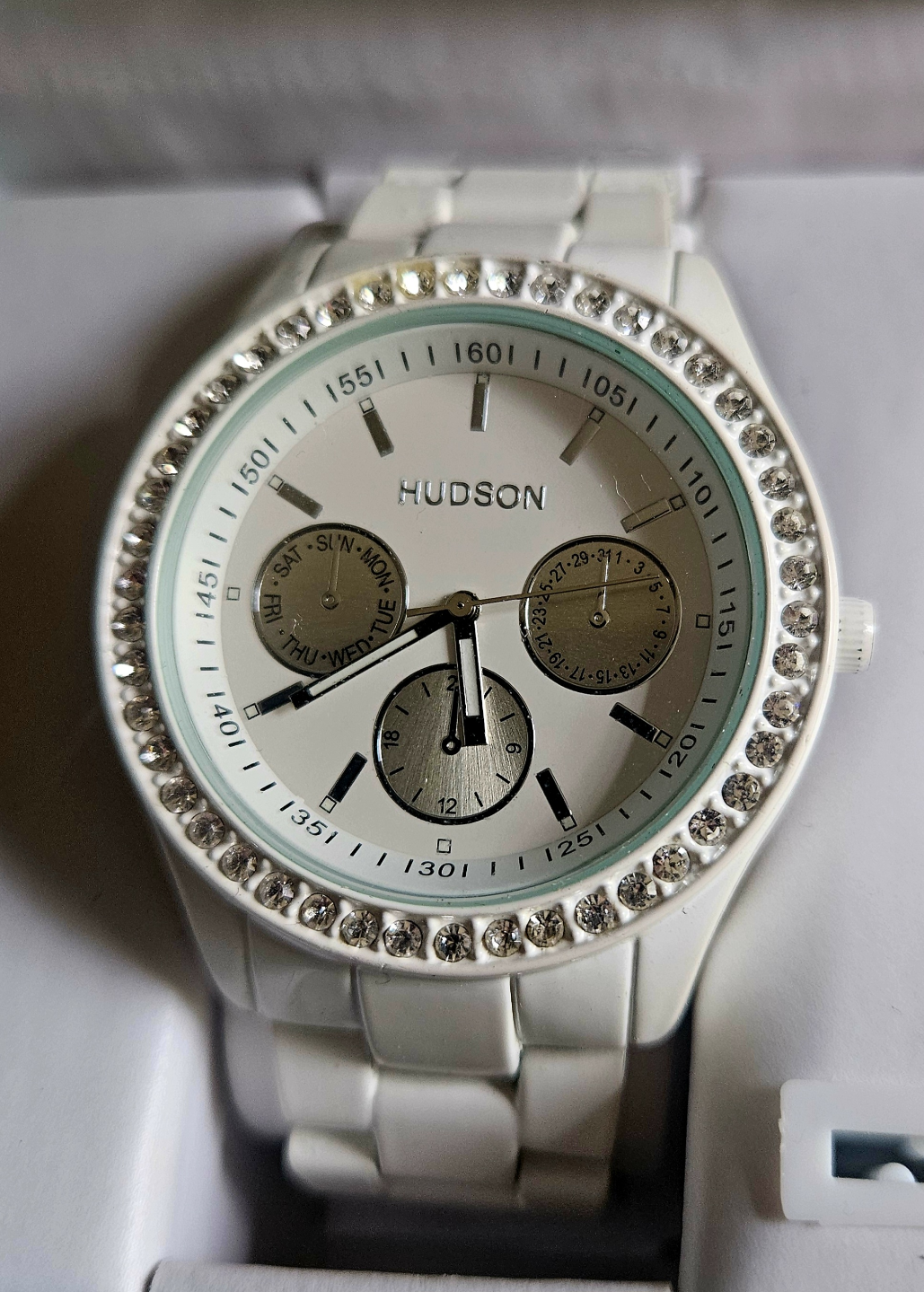 Hudson Women's White  ceramic Watch with Crystals