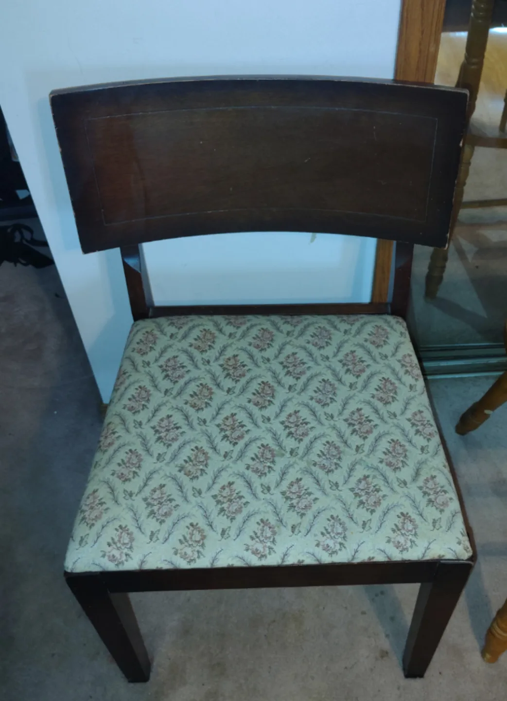 Antique Dining Chair with Floral Upholstery thumbnail