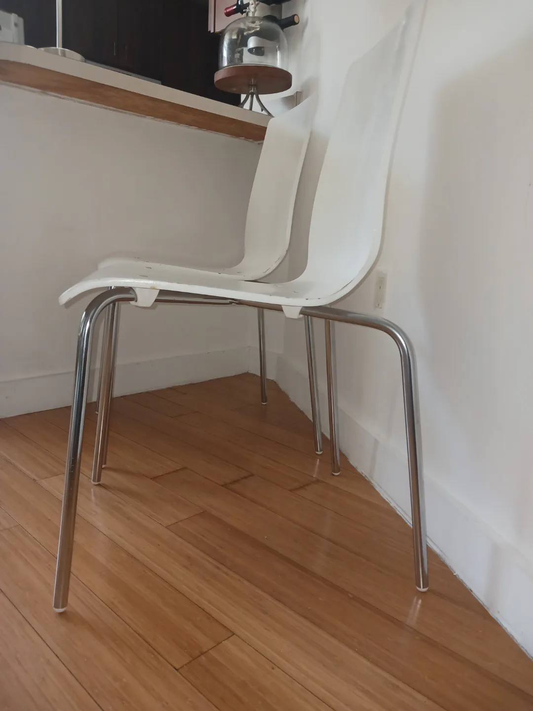 Pair of White Modern Dining Chairs with Chrome Legs image indicator(9)