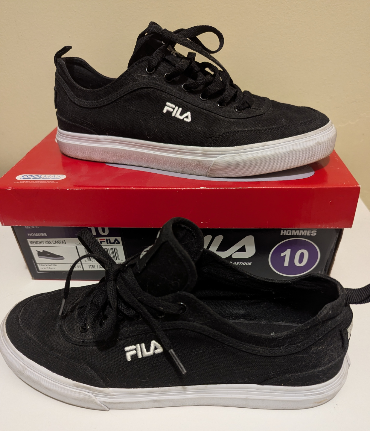 Fila Men's Memory Foam Canvas Low-Top Sneakers - Size 10