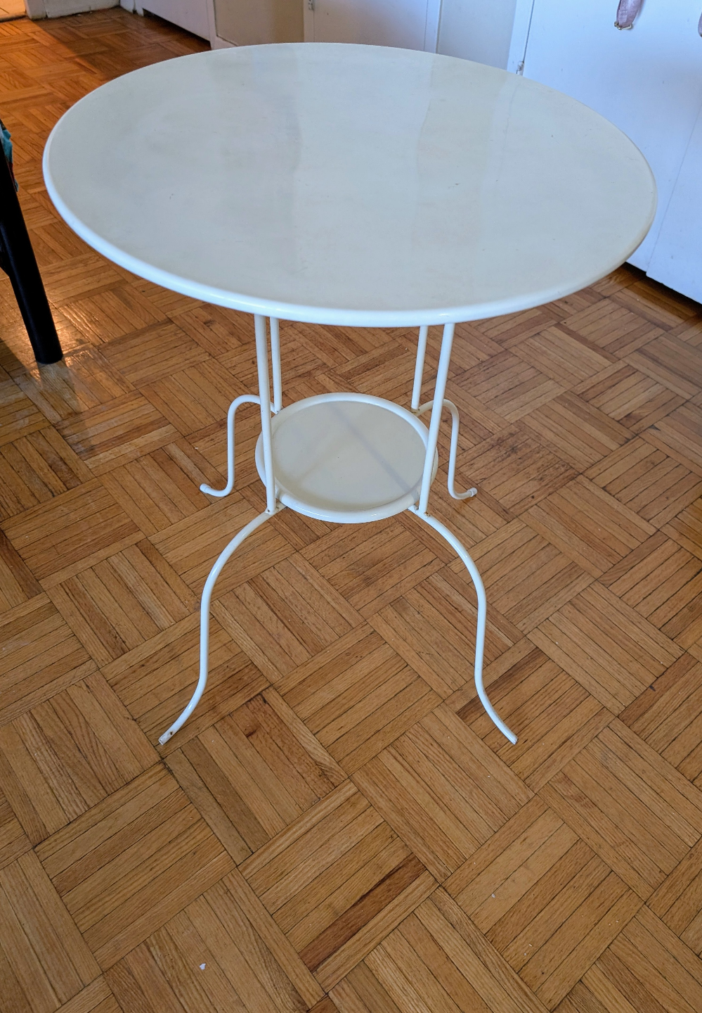 White Metal Side Table with Shelf