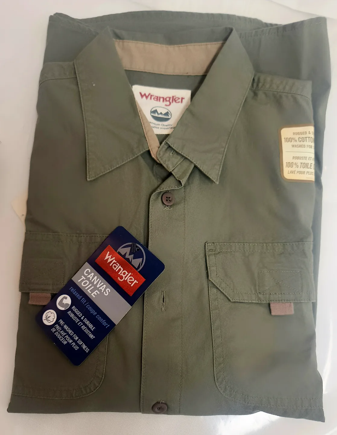 Men's Wrangler Canvas Toile Long Sleeve Shirt - Size LG thumbnail