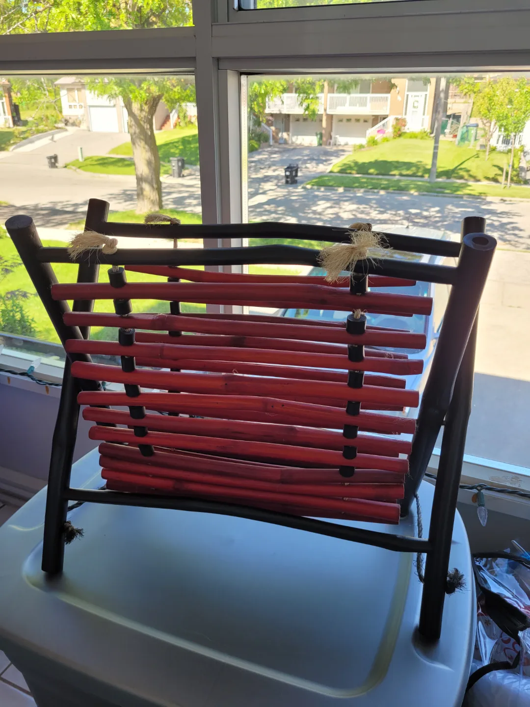 Unique Red and Black Bamboo Magazine Rack thumbnail