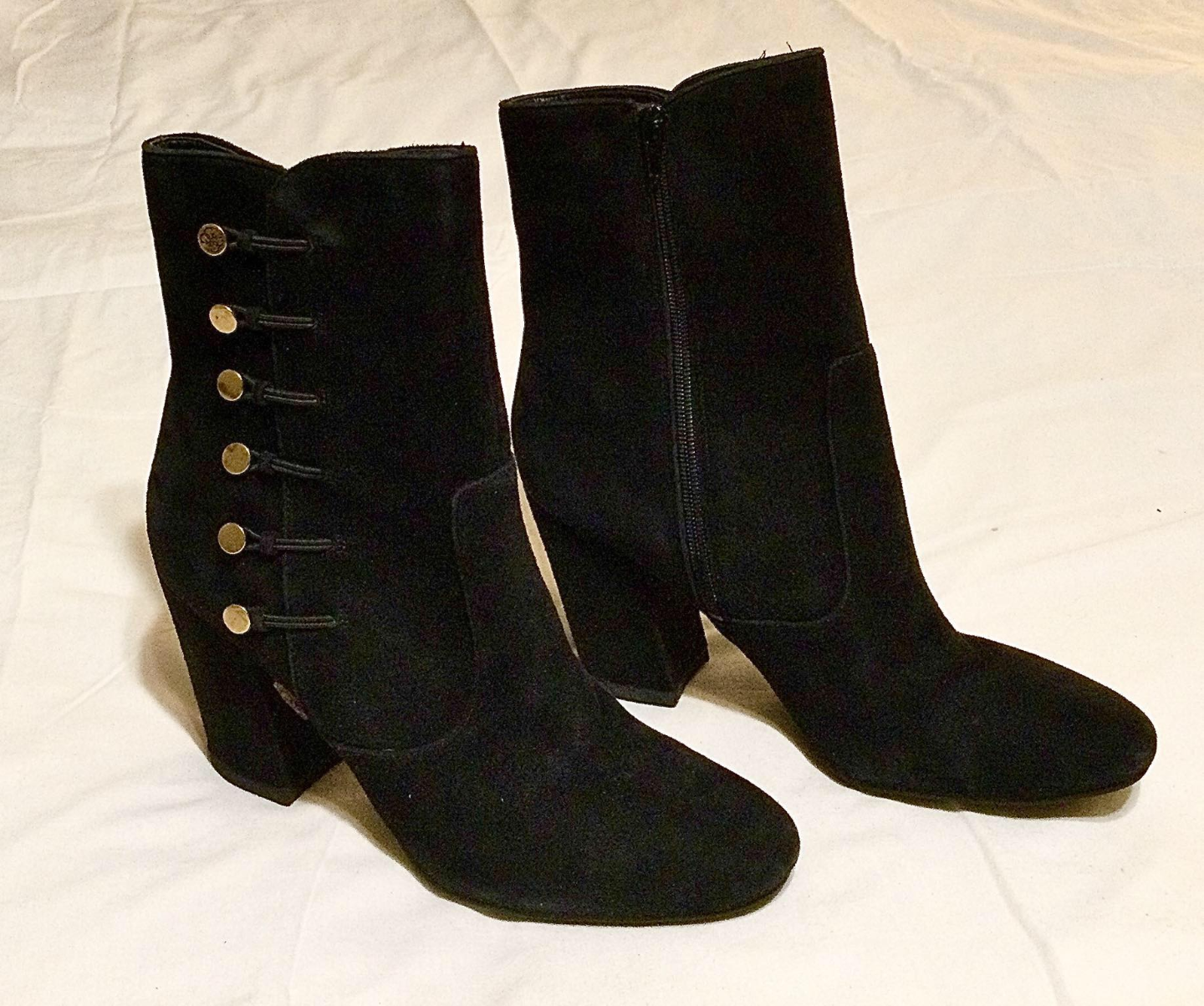 Guess Black Suede Ankle Boots with Gold Buttons
