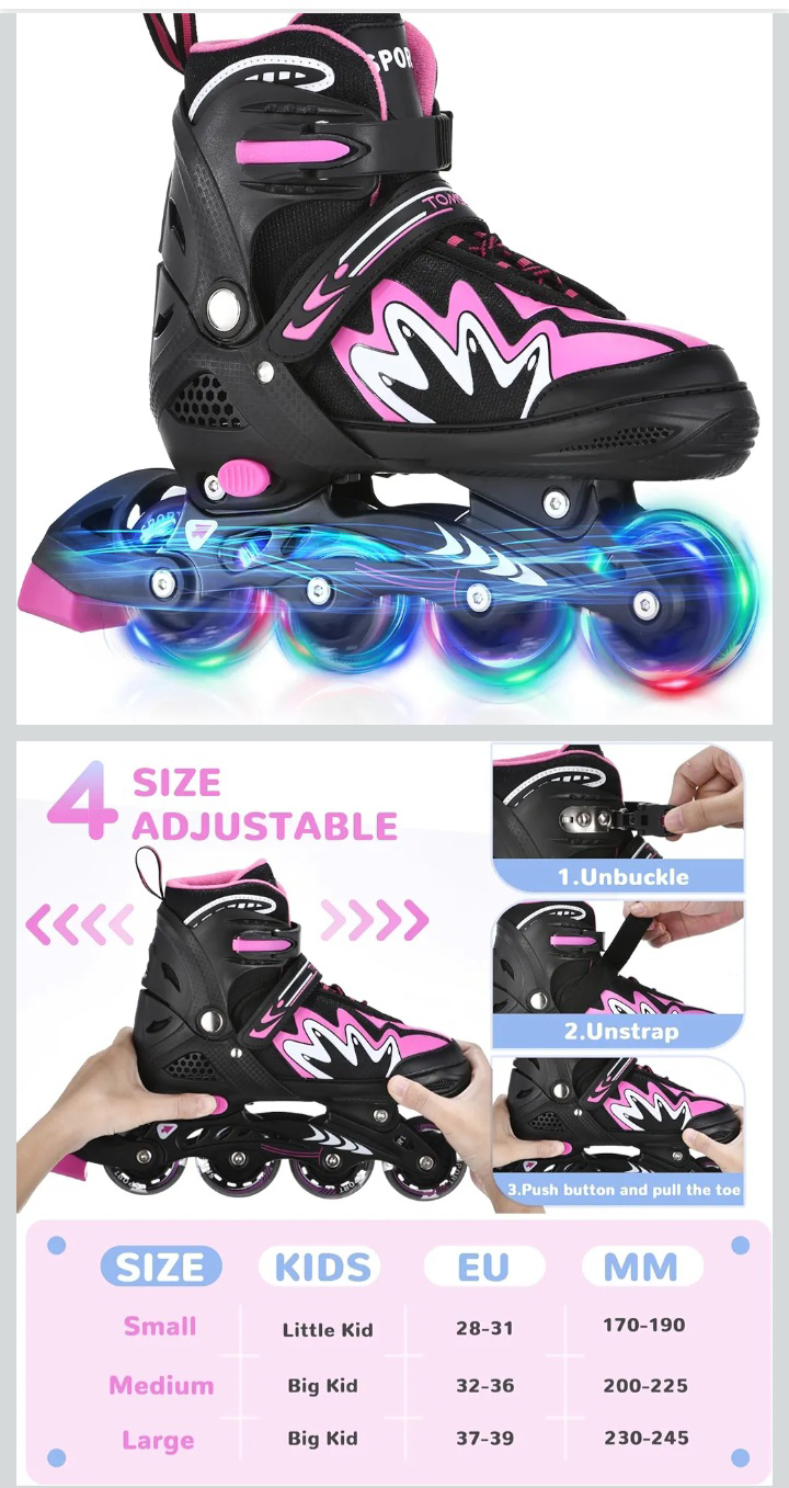Tomshoo Kids' Adjustable Inline Skates with Light-Up Wheels - photo 2