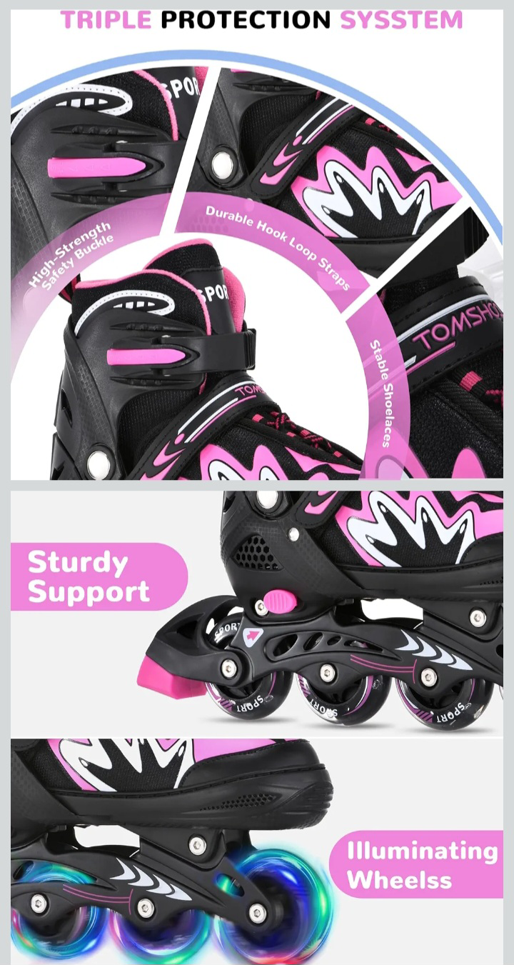 Tomshoo Kids' Adjustable Inline Skates with Light-Up Wheels - photo 3