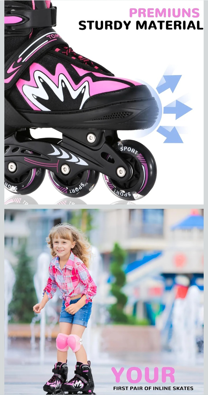 Tomshoo Kids' Adjustable Inline Skates with Light-Up Wheels - photo 4