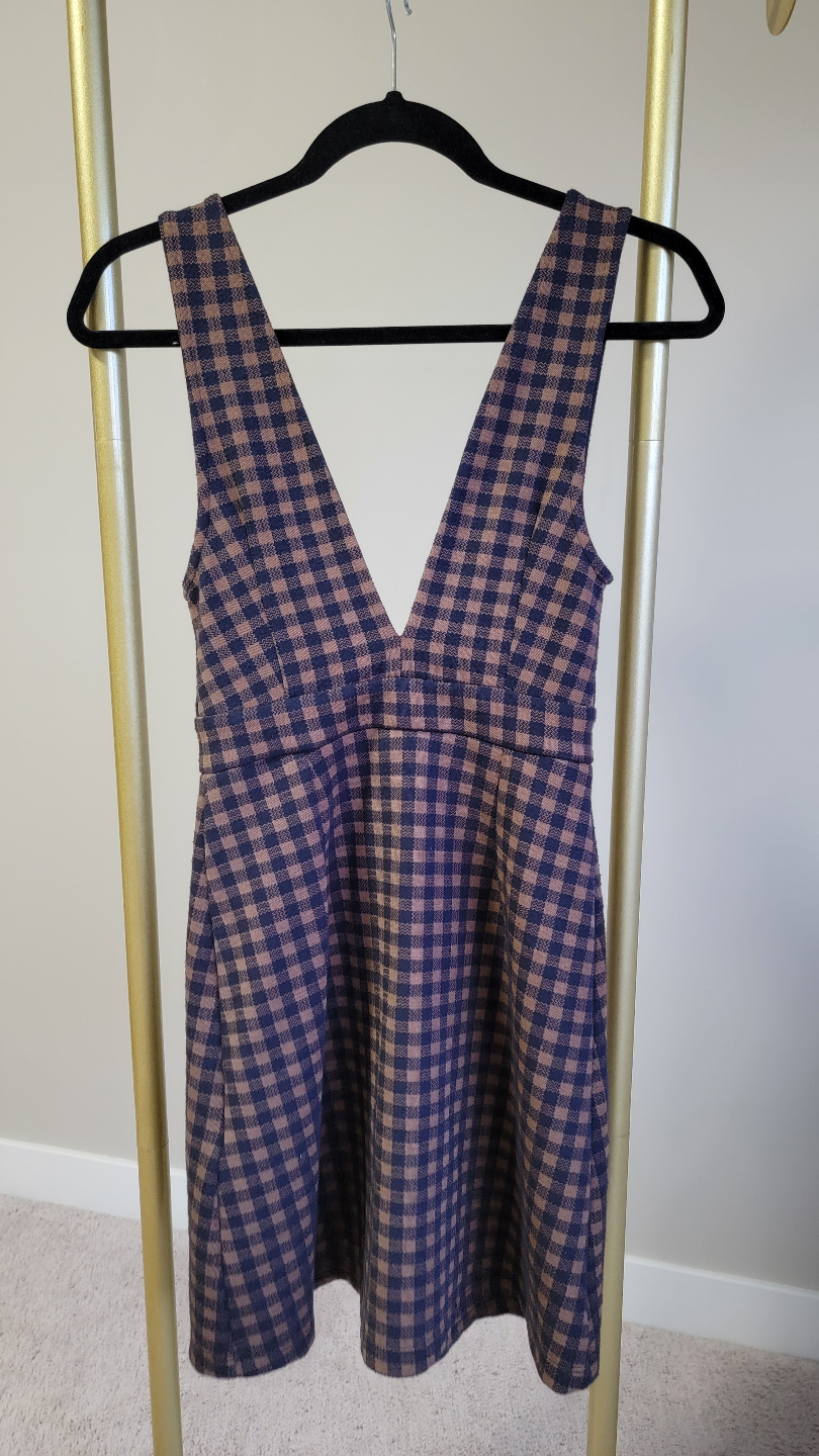 Top Shop Brown and Black Gingham Button-Down Jumper Dress - photo 5