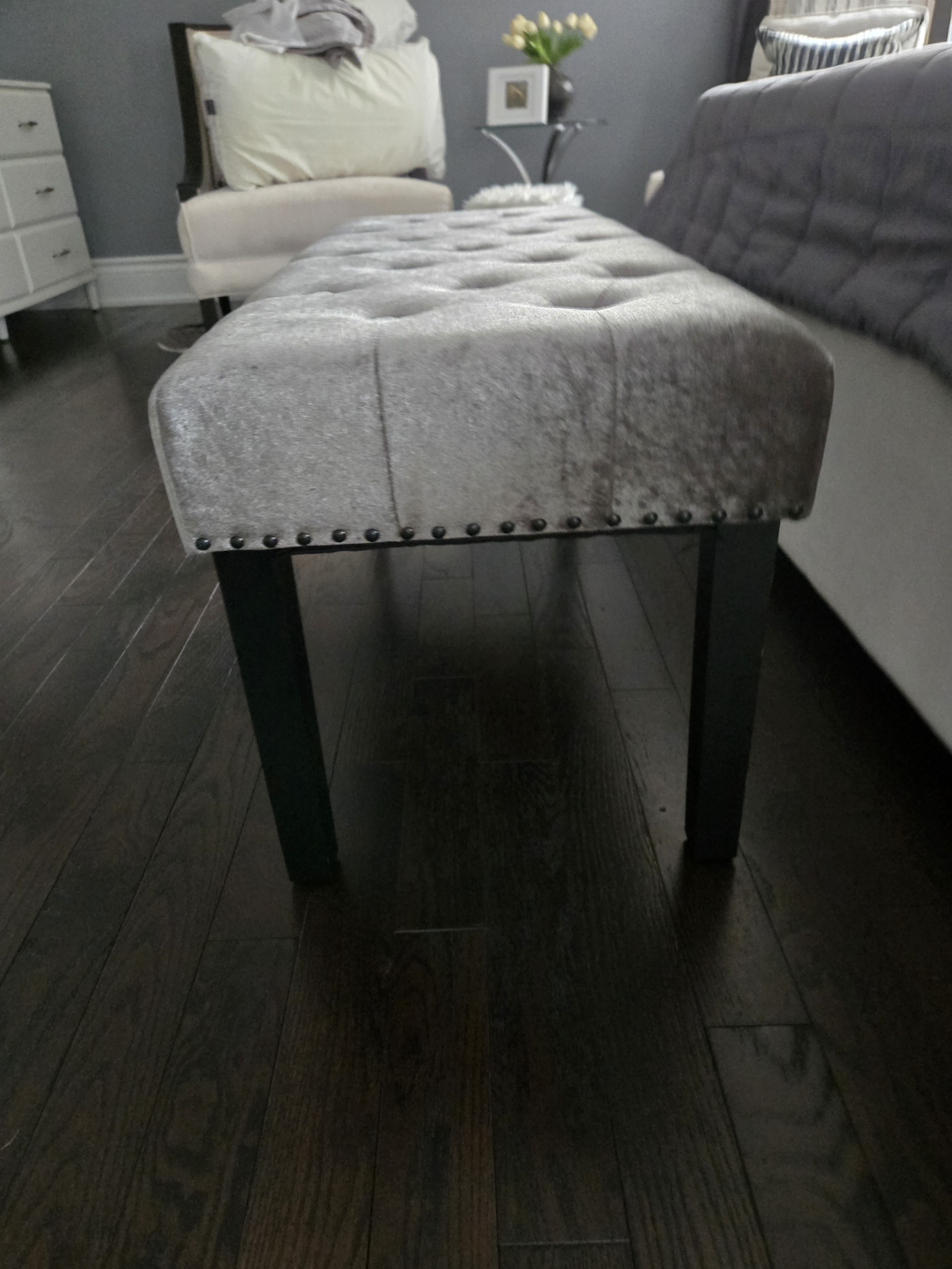 Grey Velvet Upholstered Bench - photo 2