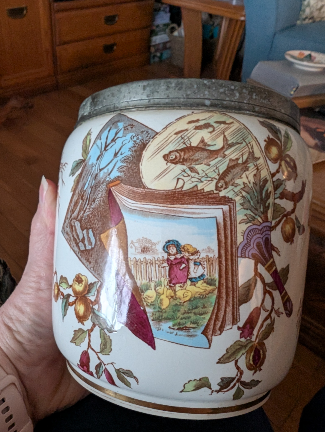 Antique F.W.G. Pomegranate Biscuit Jar