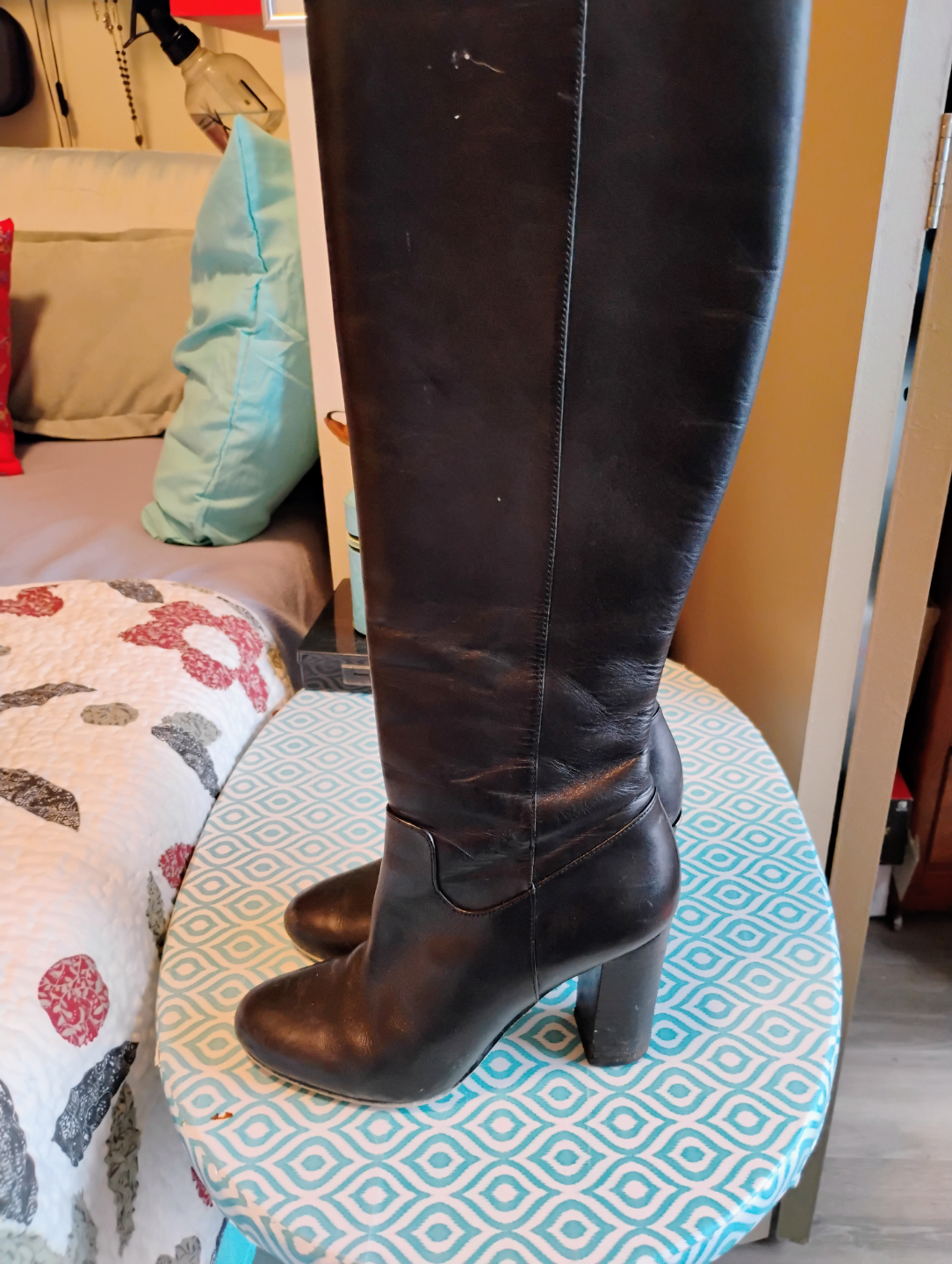Black Leather Knee-High Boots