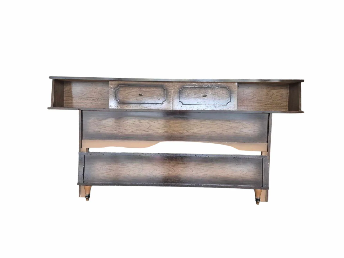 MCM Walnut Double Bedframe With Metal Rails And Headboard thumbnail
