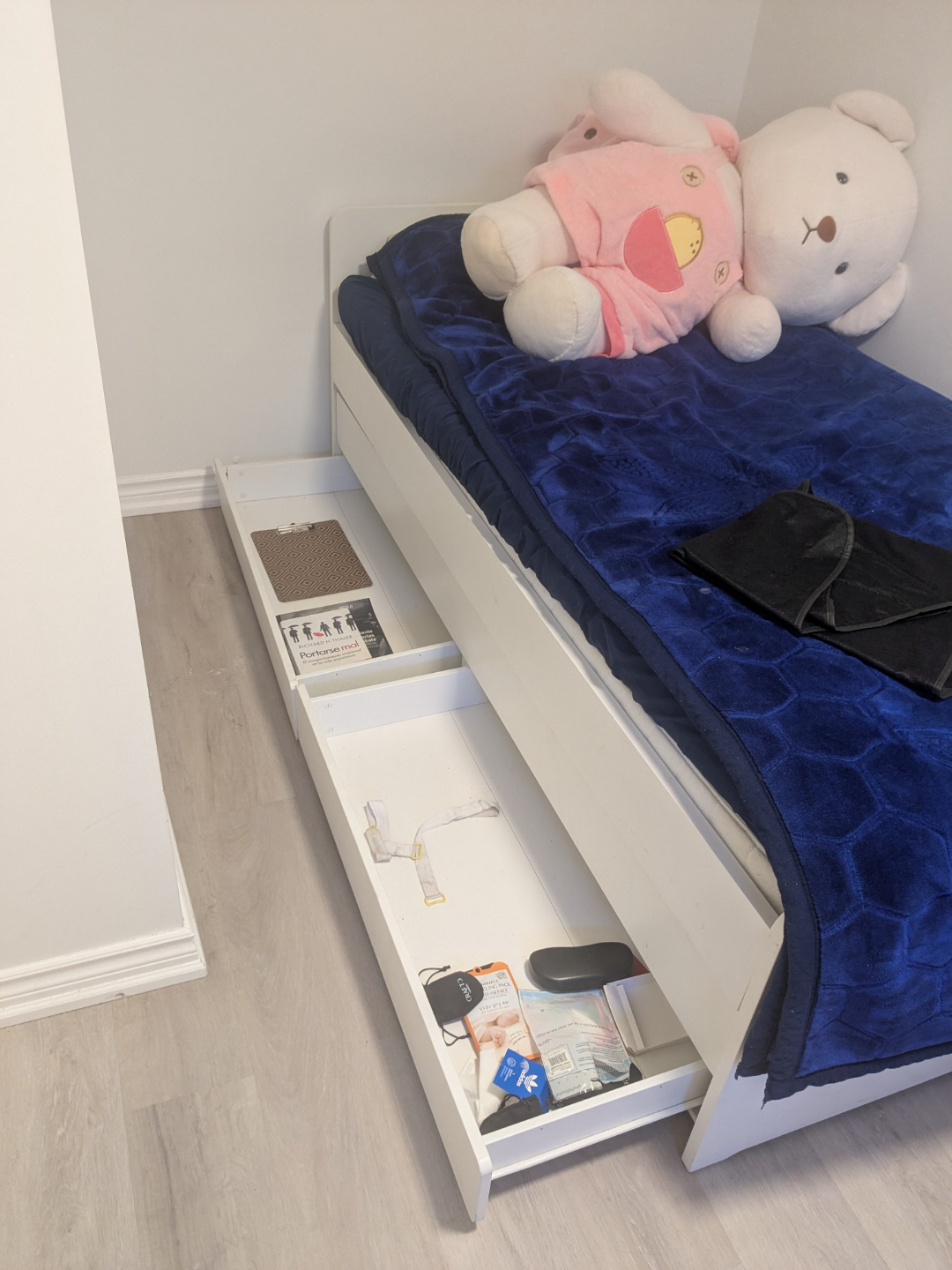 White Twin-Size Bed Frame with Pull-Out Drawer - photo 2