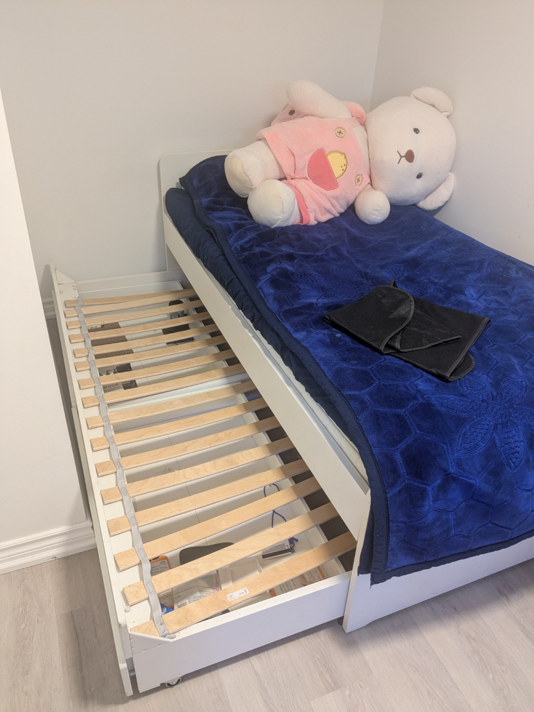 White Twin-Size Bed Frame with Pull-Out Drawer - photo 3