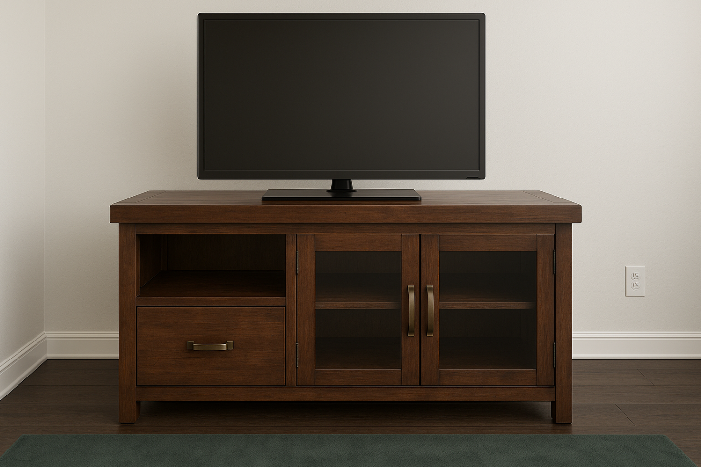 MOVING SALE, Dark Wood Media Console with Glass Doors