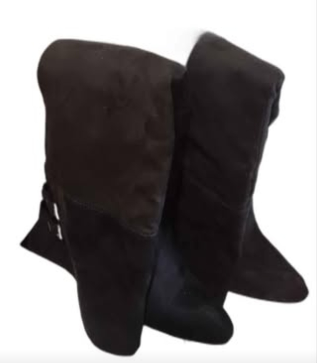 Black Suede Over-the-Knee Boots with Buckle Detail - photo 5