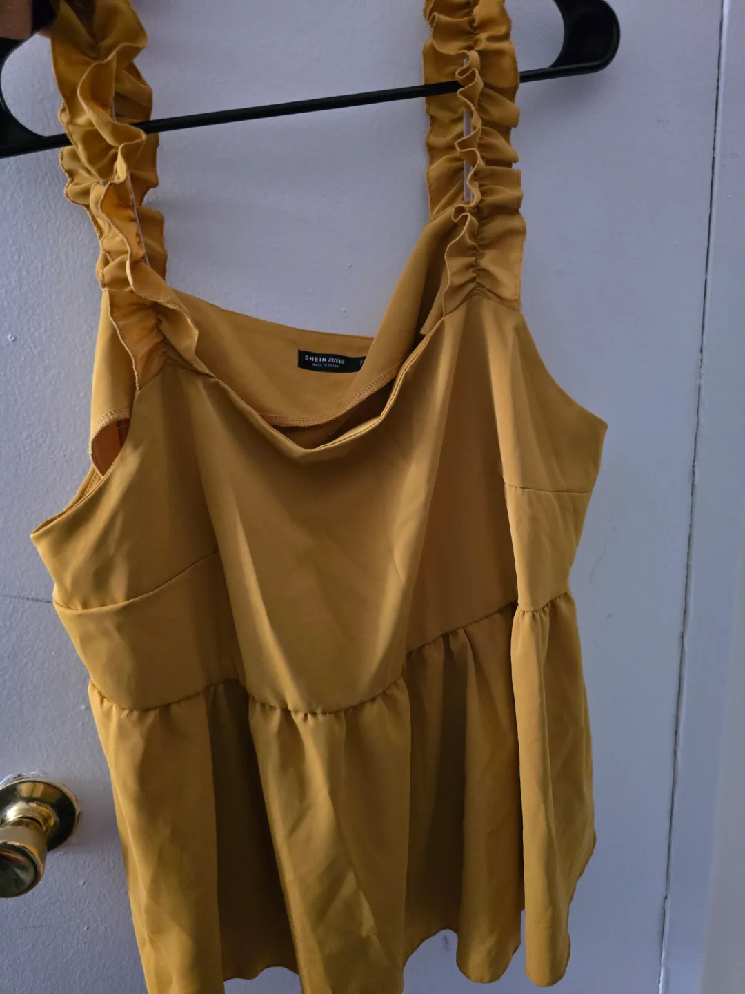 SHEIN CURVE Mustard Yellow Ruffled Tank Top - 2XL image indicator(3)