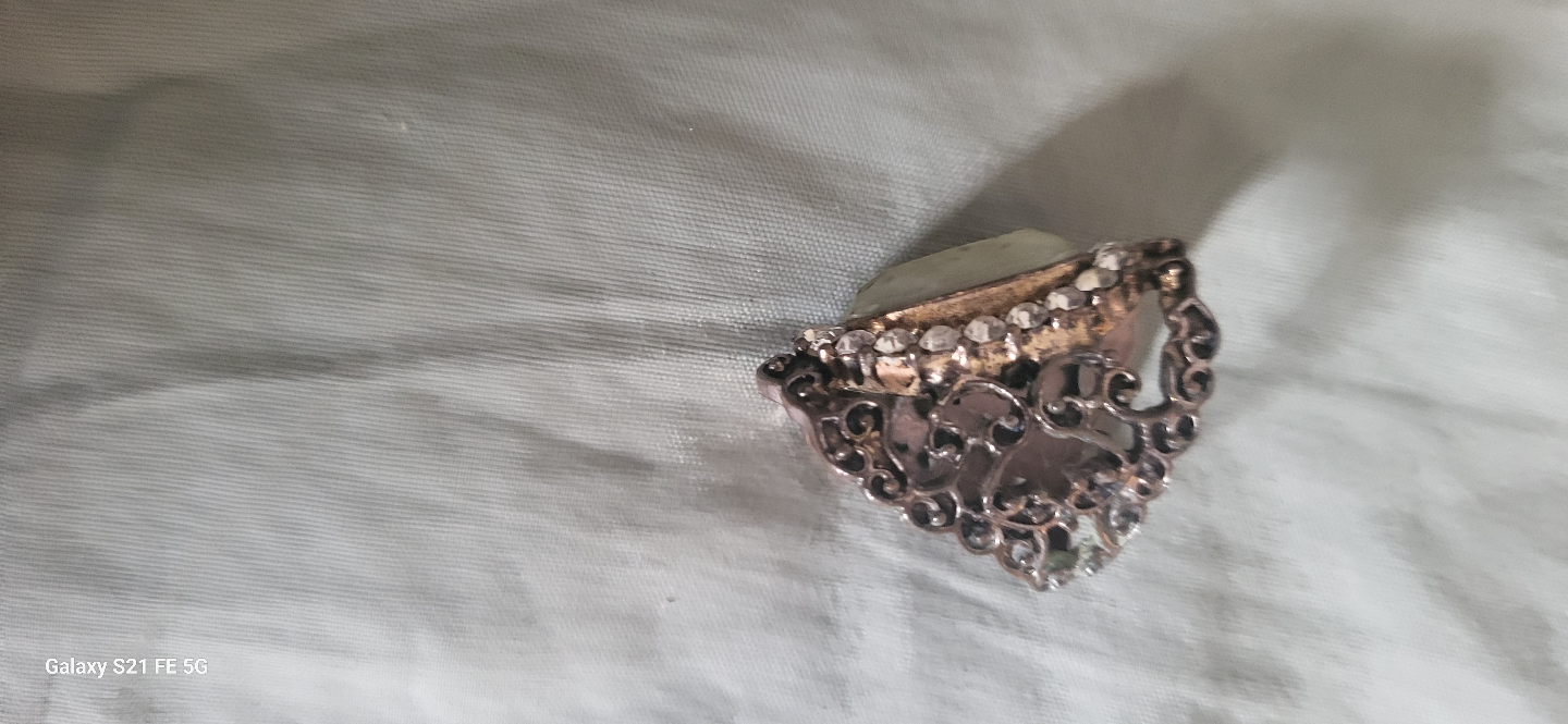 Statement Ring with Large Oval Stone and Crystal Accents - photo 2