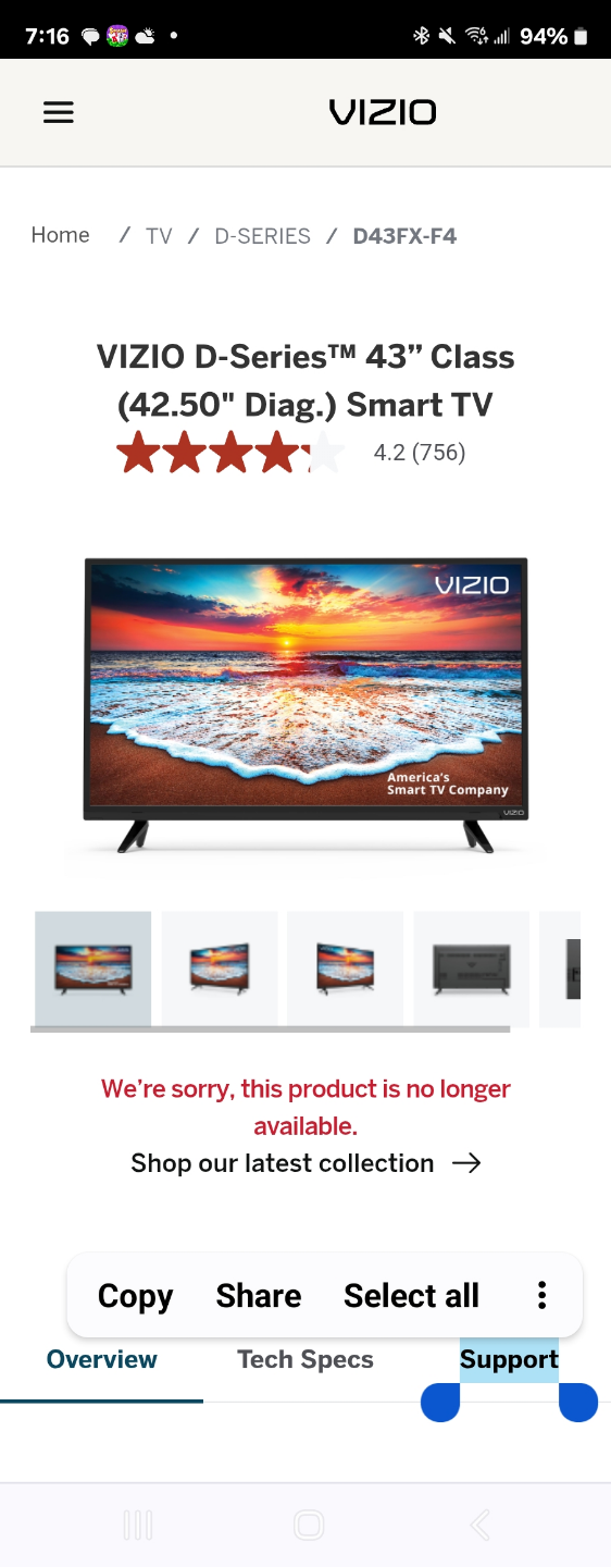 Vizio 43" Class Smart TV with Roku