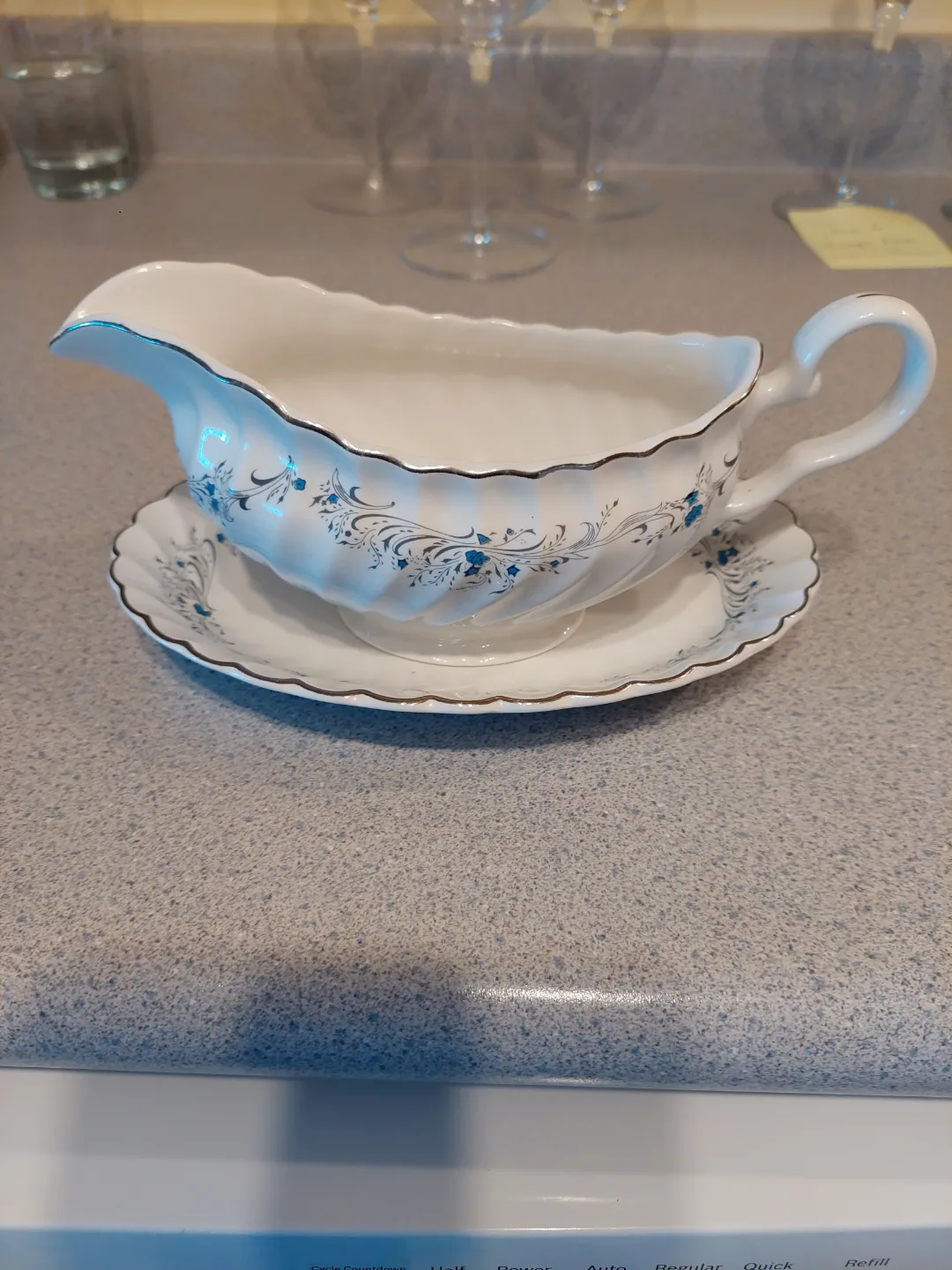 Vintage Johnson Bros. Snowhite Regency Gravy Boat and Underplate thumbnail