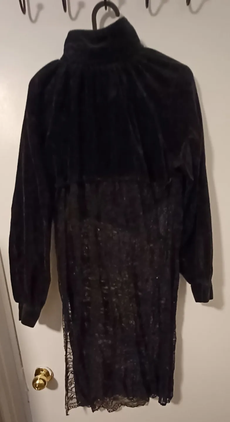 Black Velvet and Lace Overlay Dress Shirt image indicator(4)
