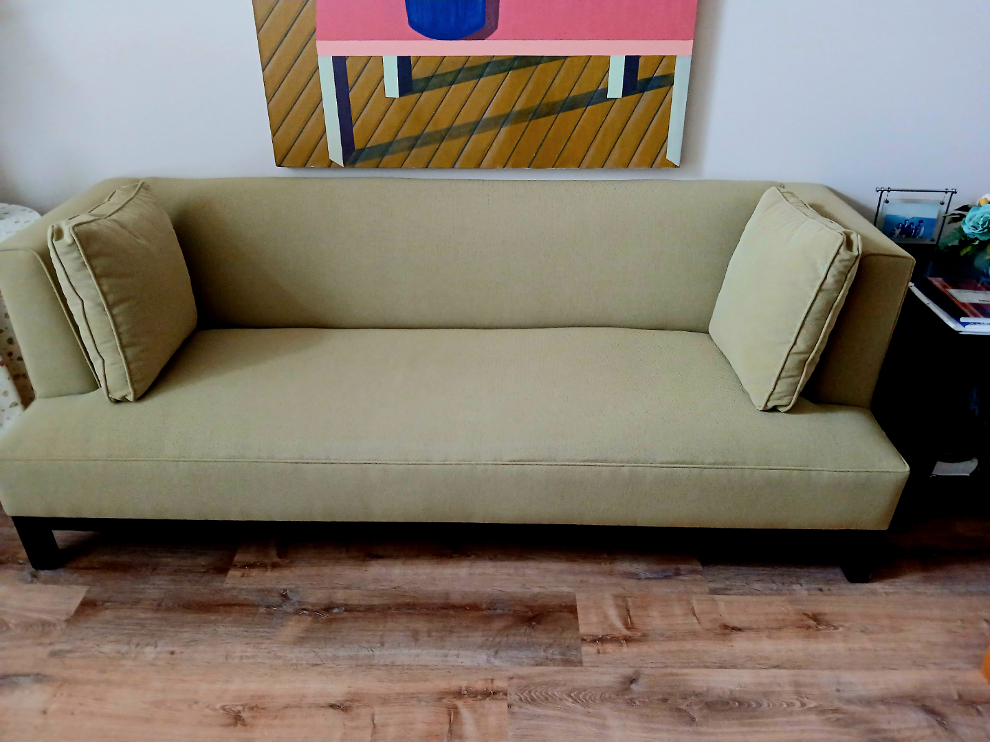 DeBoer's Sofa 84" x 34" x 30", Khaki colour.
