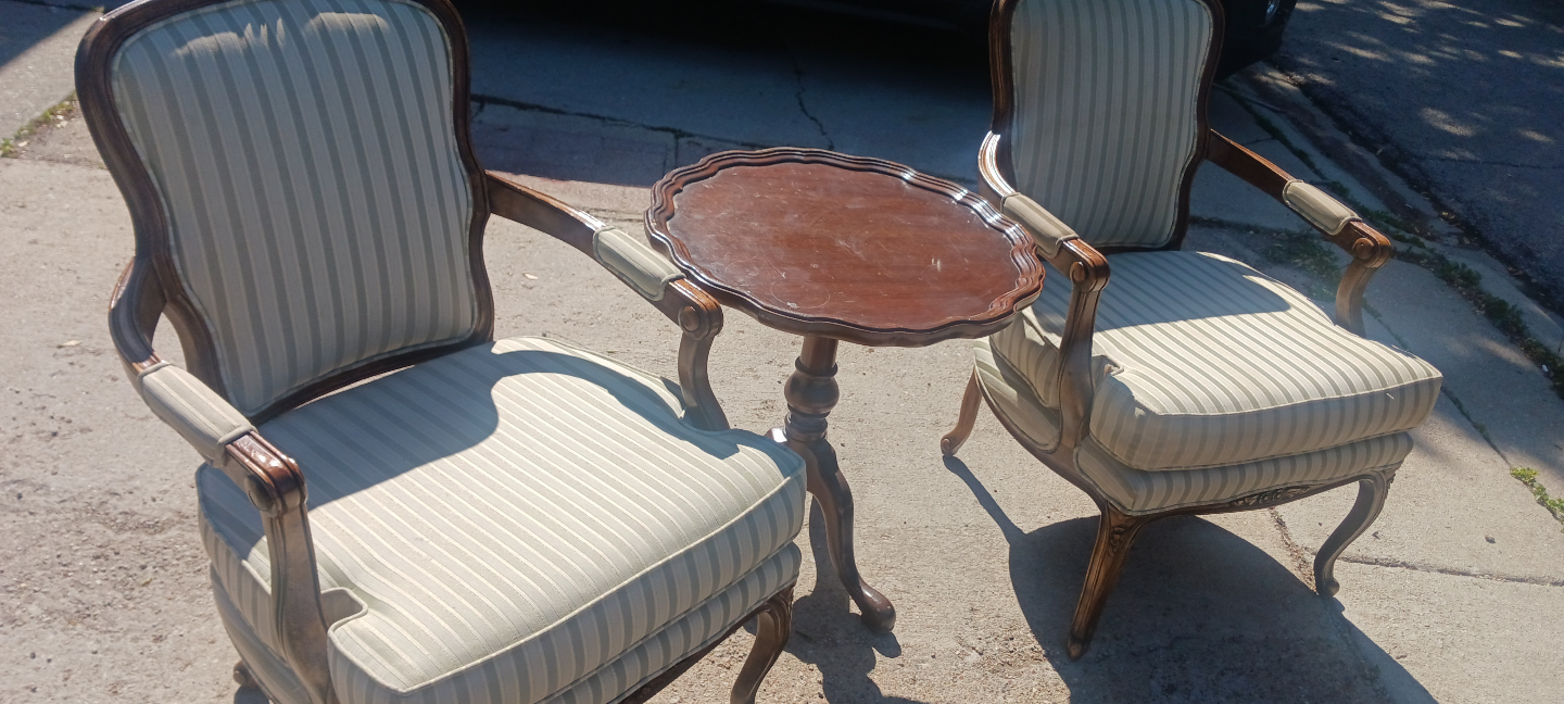 Pair of Armchairs with Matching Side Table