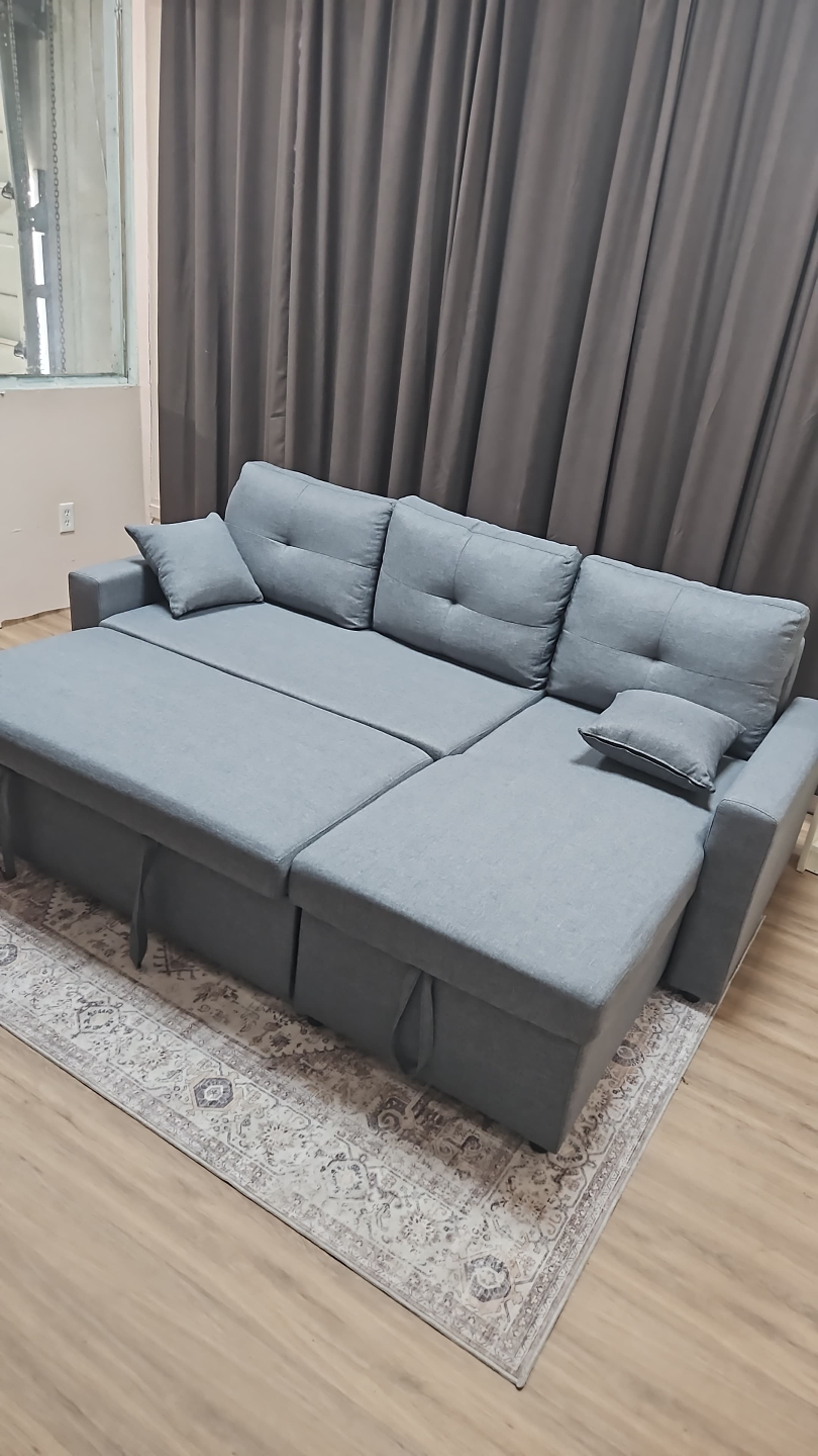 Grey L-Shaped Sectional Sofa Bed - photo 4