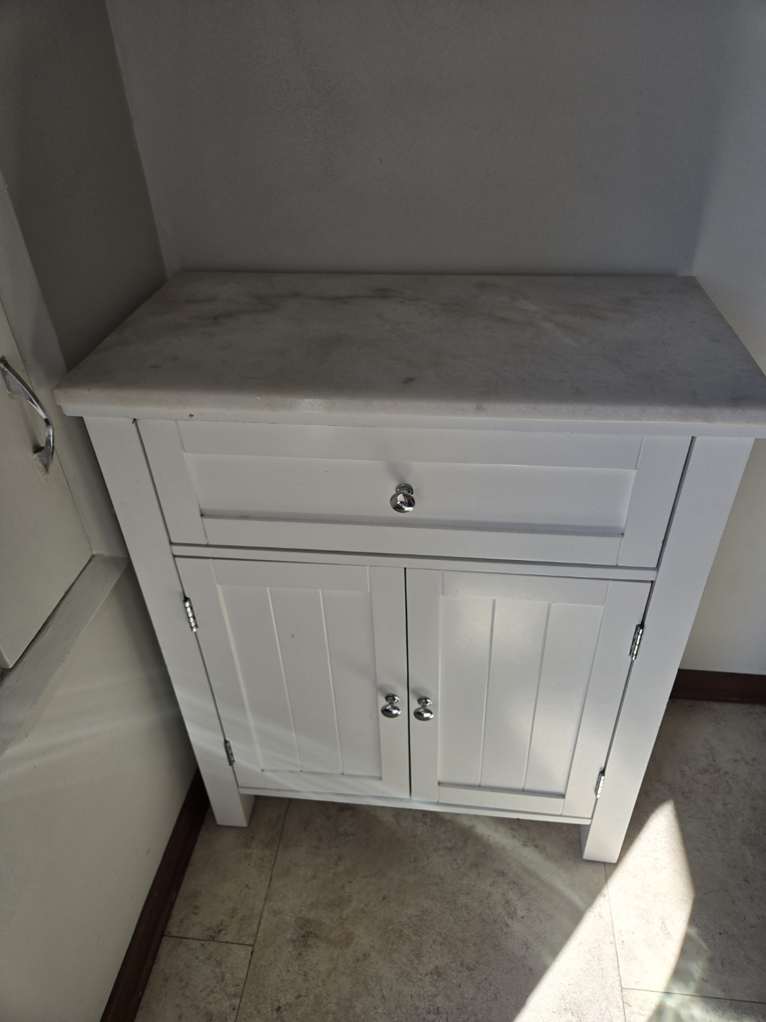 White Cabinet with Marble Top