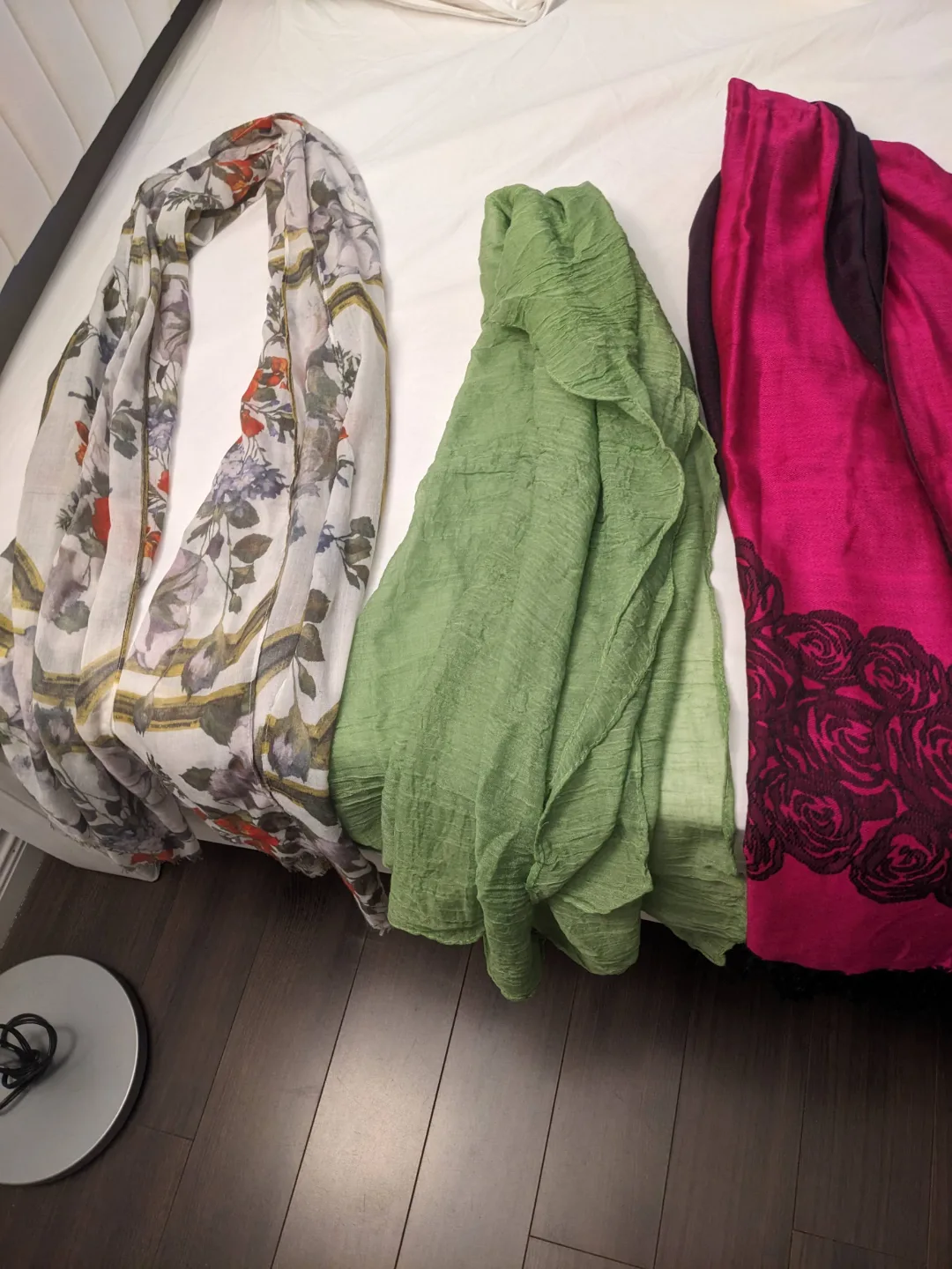 Three Scarves: Floral, Green, and Pink Rose thumbnail
