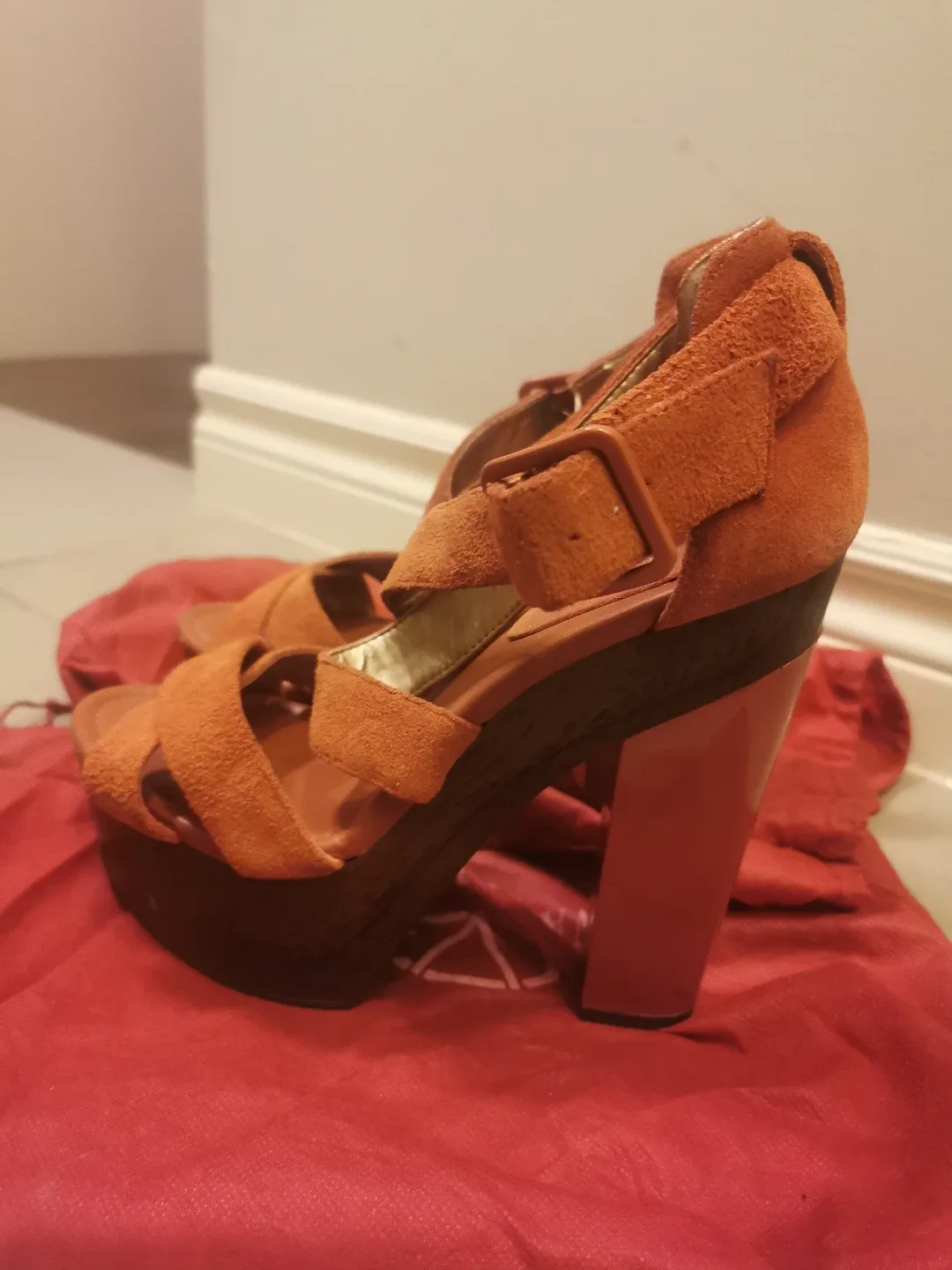 Orange Suede Platform Heels image indicator(2)