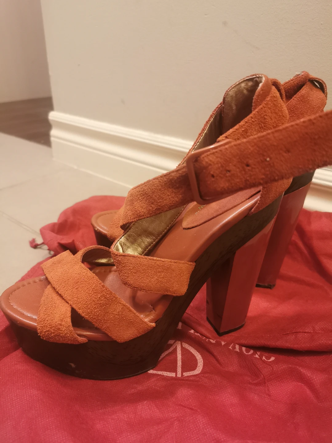 Orange Suede Platform Heels - photo 3