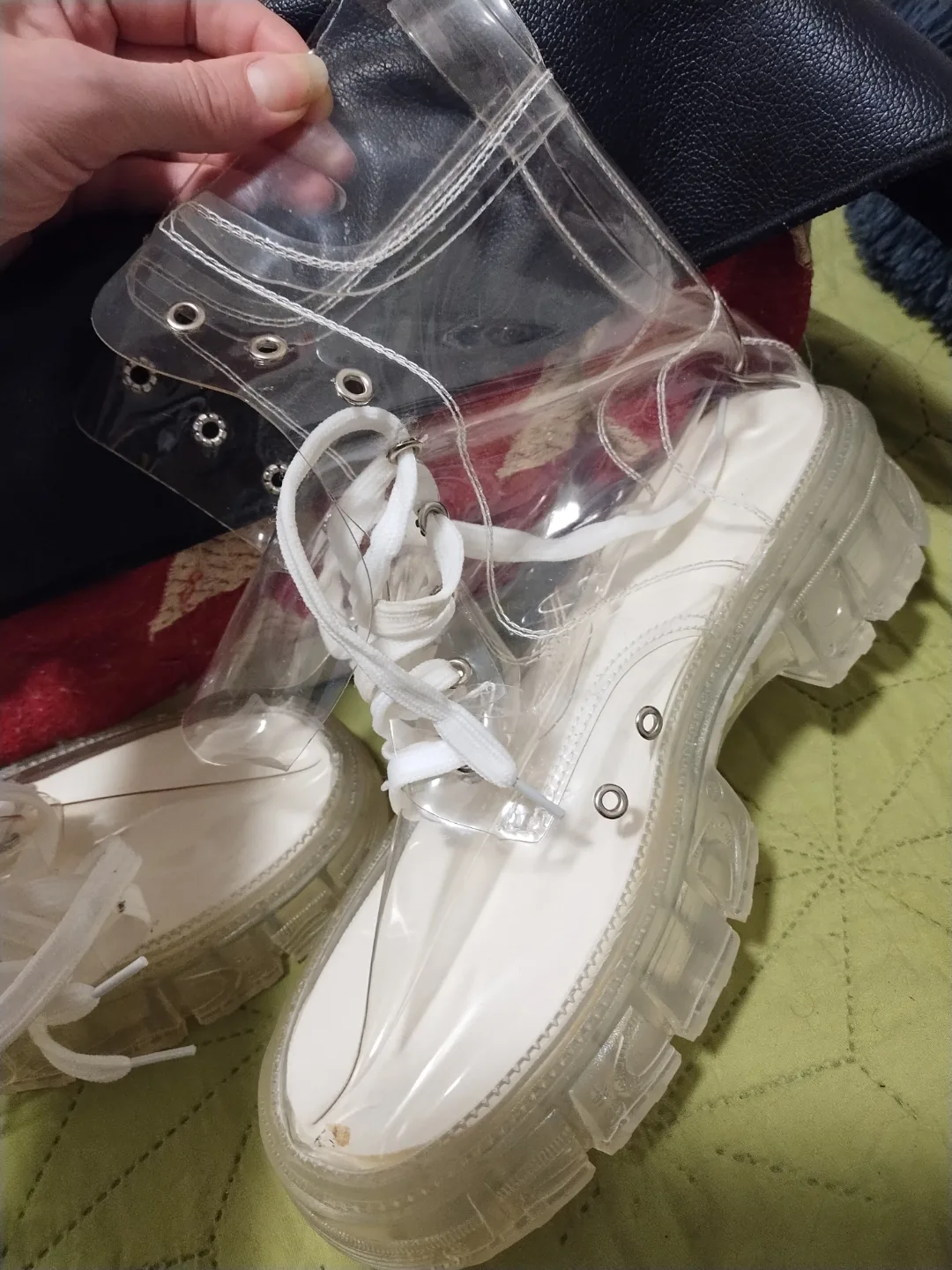 Clear see-thru Combat Jelly Platform Boots rare image indicator(2)